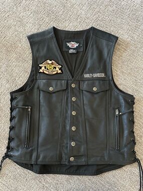 Harley-Davidson Black Leather Riding Vest with H.O.G. Patch